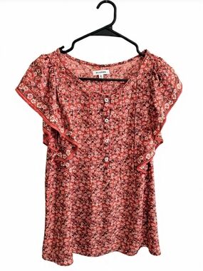 Max Studio Orange Floral Ruffle Sleeve Blouse